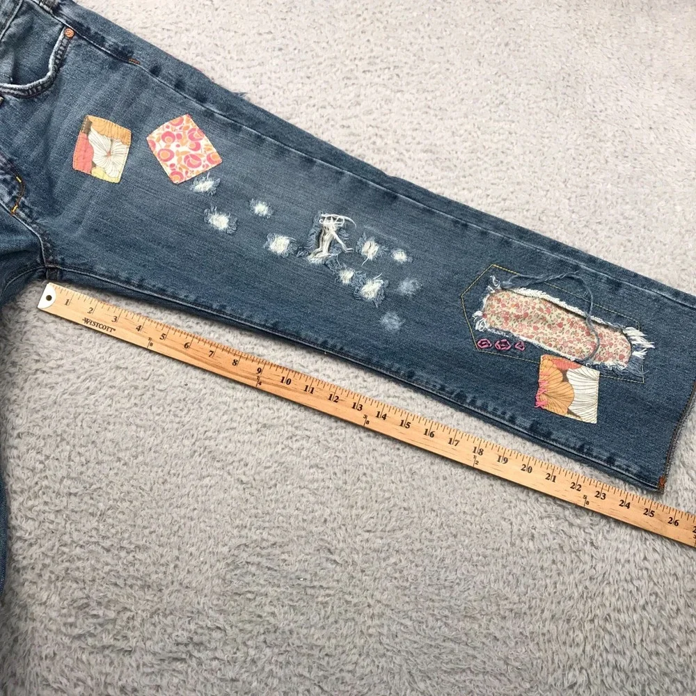 Miss Me Jeans Womens 29 (31x25) Distressed Patchwork Cropped Retro Hippie Denim - Picture 10 of 14